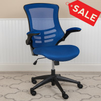 Flash Furniture BL-X-5M-BLUE-GG Mid-Back Blue Mesh Swivel Ergonomic Task Office Chair with Flip-Up Arms